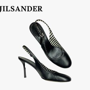 Jil Sander Womens Black Leather Round Toe Slingback Stiletto Heel Size EU 38